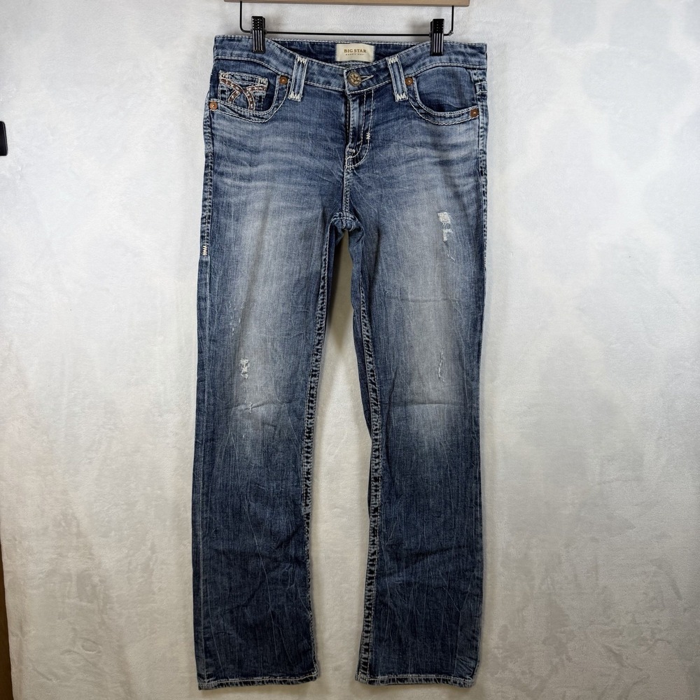 Big Star Whiskered Distressed Maddie Boot Cut Embellished Jeans Women's 28R